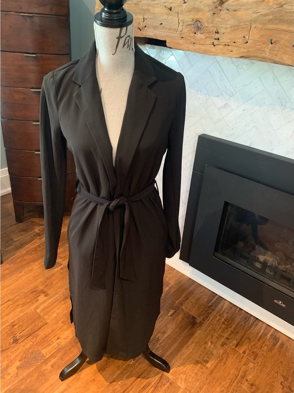 ONLY Black Minimalist Coat with Tie Waist